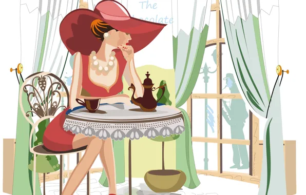 Картинка девушка, чай, чайник, кафе, столик