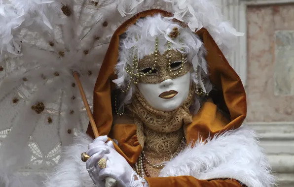 Картинка зонт, перья, маска, Венеция, карнавал