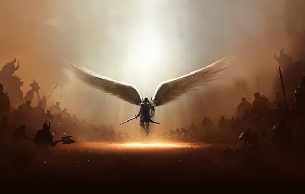 Картинка крылья, ангел, меч, Diablo 3, свет божий