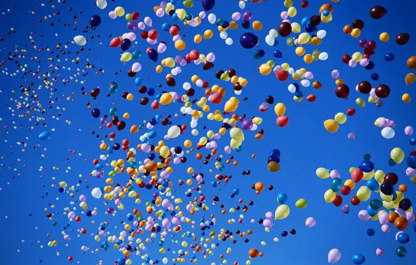 Картинка шарики, воздушные шары, Небо, разноцветные