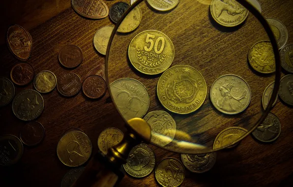 Картинка макро, деньги, монеты, валюта, увеличилка