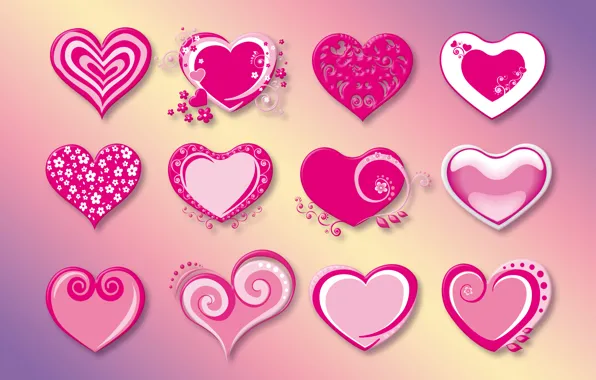 Картинка vector, сердечки, red, love, pink, hearts, valentine