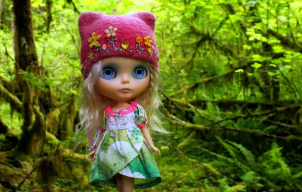 Картинка лес, шапка, волосы, игрушка, кукла, шапочка