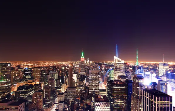 Картинка ночь, город, здания, небоскребы, new york city, нью йорк