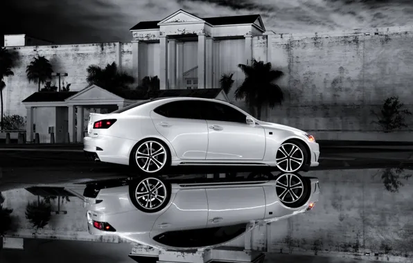 Картинка белый, отражение, Lexus, лексус, IS 350, ч\б фото, F Sport