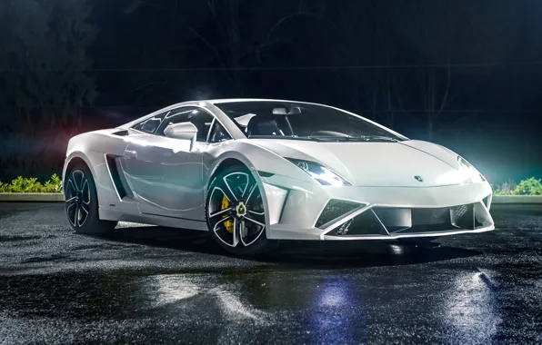 Картинка Lamborghini, Light, Gallardo, Night, White, Supercar, 2013, LP560-4, Tuning by, North West Auto Salon
