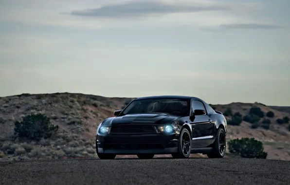 Картинка небо, чёрный, Mustang, Ford, мустанг, мускул кар, black, форд, muscle car, Boss