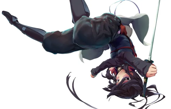 Картинка девушка, оружие, прыжок, меч, аниме, арт, akatsuki, log horizon, pekoneko