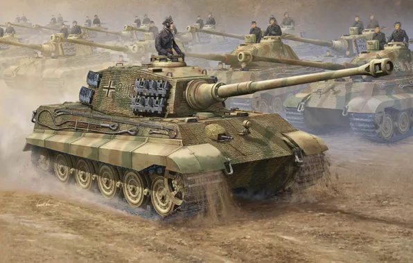 Картинка война, танк, Арт, строй, тяжелый, немецкий, Tiger II, PzKpfw VI Ausf. B, Panzerwaffe, Королевский Тигр, …