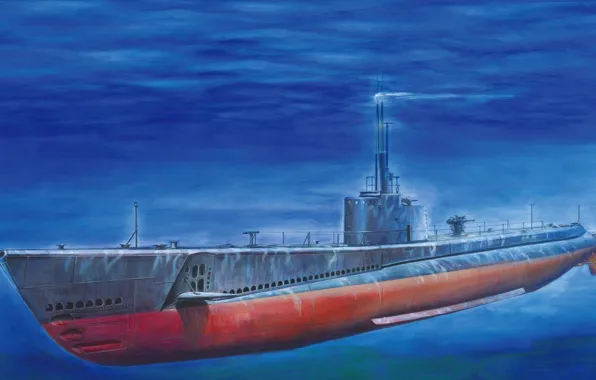 Картинка лодка, арт, США, флот, боевые, двигатели, подводная, батареи, submarine, WW2., класса, качества, дизельные, длительность, патрулирования, …