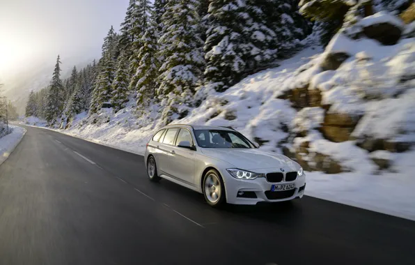 Картинка Авто, Дорога, Белый, Снег, BMW, БМВ, Универсал, 320d, В движении, F31