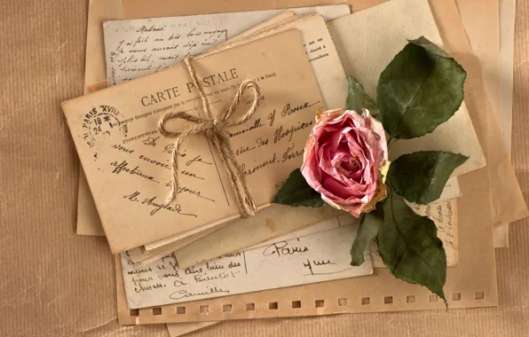 Картинка цветок, ретро, роза, vintage, верёвка, винтаж, письма, открытки