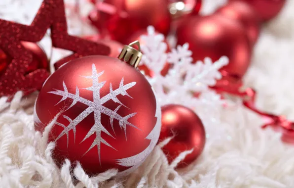 Картинка шарики, красный, праздник, игрушки, звезда, шар, Новый Год, Рождество, Christmas, снежинка, New Year