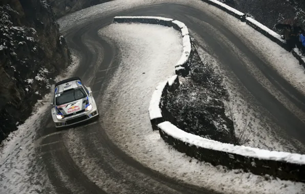 Картинка Зима, Снег, Volkswagen, Red Bull, WRC, Ралли, Polo, Подъем