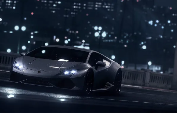 Картинка Lamborghini, Dark, Front, Black, Water, Color, Supercar, Wheels, Garage, Huracan, LP610-4