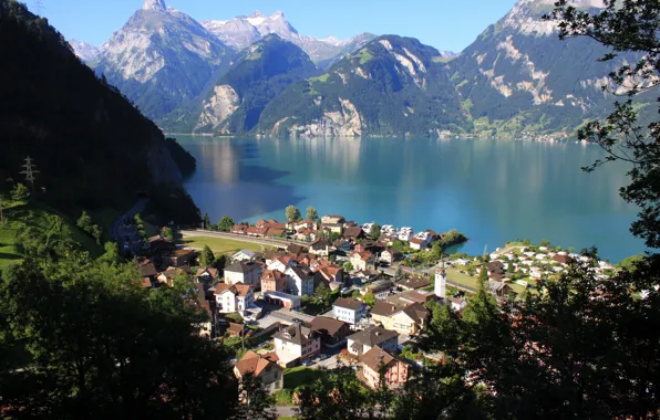 Картинка пейзаж, горы, природа, Швейцария, сверху, Morschach