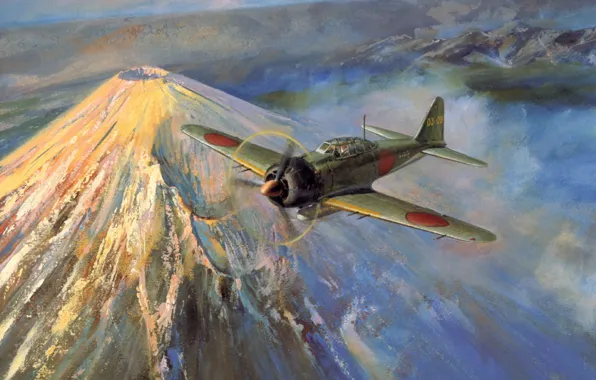 Картинка war, ww2, zero, japanese aircraft, a6m, painting art