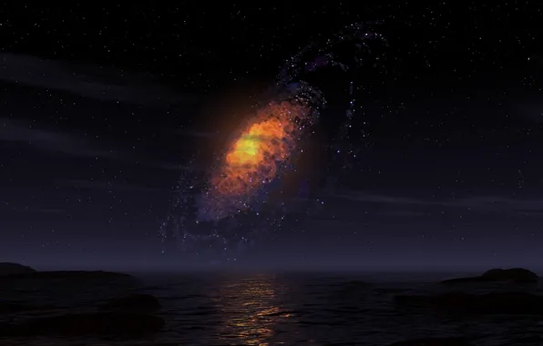 Картинка море, галактика, ночное небо