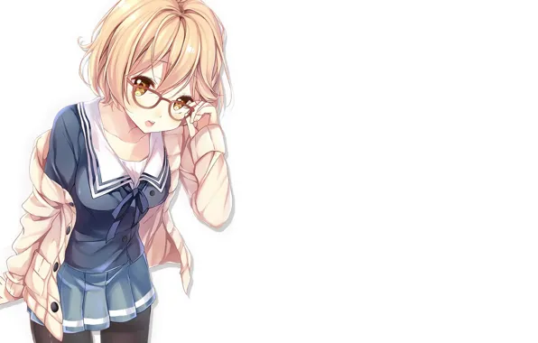 Картинка девушка, аниме, арт, очки, форма, школьница, за гранью, kyoukai no kanata, chiyingzai, kuriyama mirai