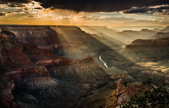 Картинка небо, свет, тучи, скалы, каньон, США