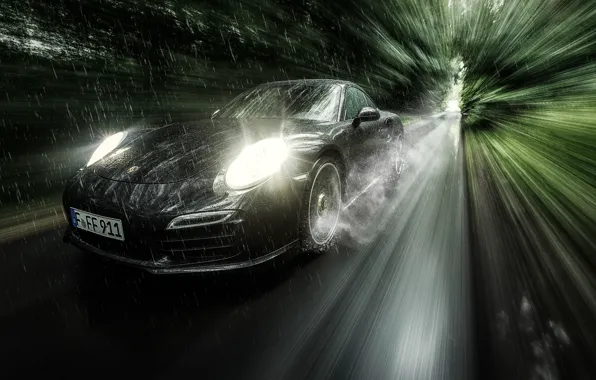 Картинка дорога, дождь, скорость, Porsche
