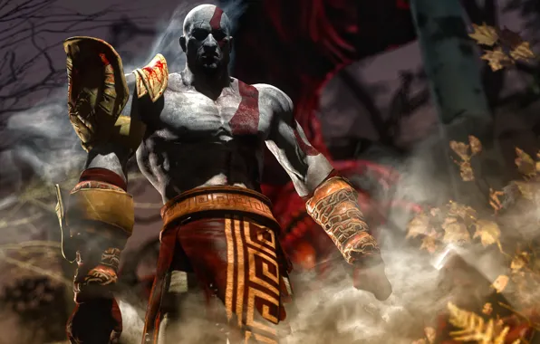 Картинка рендеринг, бог, мужчина, god of war, kratos, sony