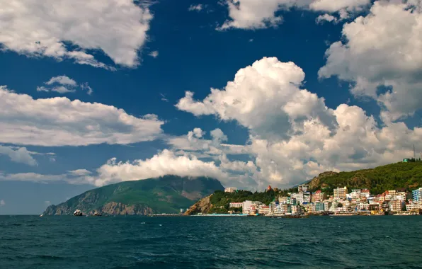 Картинка море, лето, облака, побережье, Крым, Медведь гора