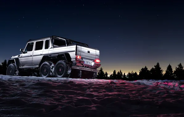Картинка Mercedes-Benz, Beautiful, Darkness, AMG, Sun, Night, Snow, Shadow, Background, G63, 6x6, Awesome