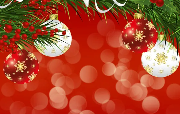 Картинка шарики, праздник, шары, игрушки, новый год, ель, вектор, декорации, happy new year, christmas decoration, новогодние …