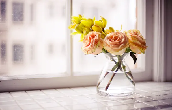 Картинка цветы, розы, букет, ваза