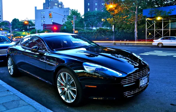 Картинка Aston Martin, улица, блеск, чёрная, V8 vantage