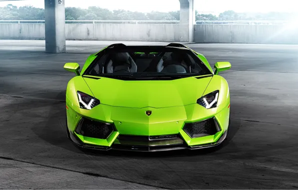 Картинка Lamborghini, Ламборджини, Green, Front, Vorsteiner, Aventador, Авентадор, Aventador-V, LP740-4