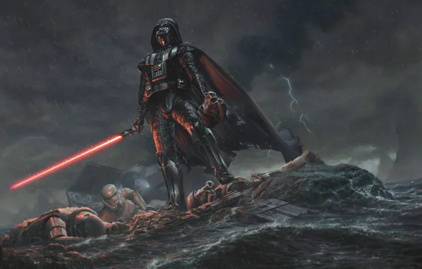 Картинка дождь, Star Wars, Darth Vader, Дарт Вейдер, лазерный меч