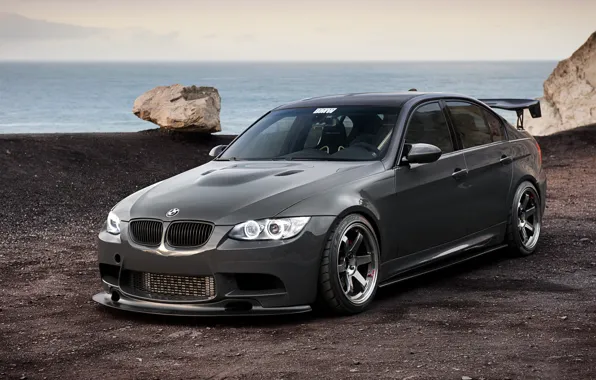 Картинка море, бмв, BMW, black, 335i, утёс, E90, 3 Series