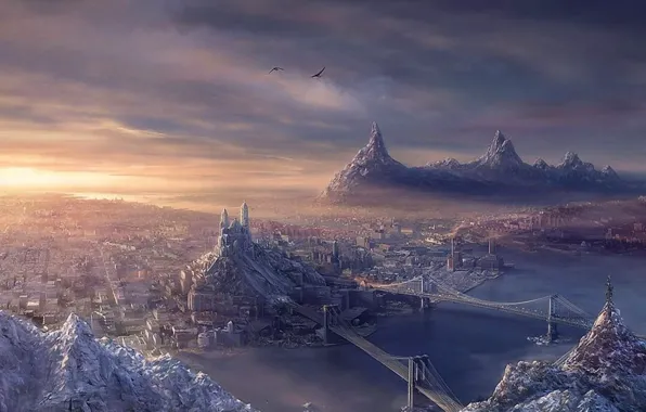 Картинка мост, рисунок, Зима