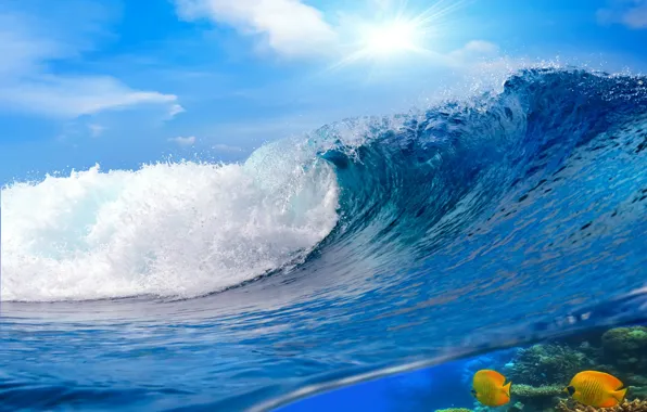 Картинка море, вода, океан, волна, sky, sea, ocean, blue, splash, wave