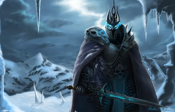 Картинка снег, меч, доспехи, world of warcraft, arthas, lich king, падший принц, артес менетил, король лич, …