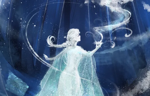 Картинка девушка, снег, арт, Frozen, Elsa, Эльза, Холодное сердце
