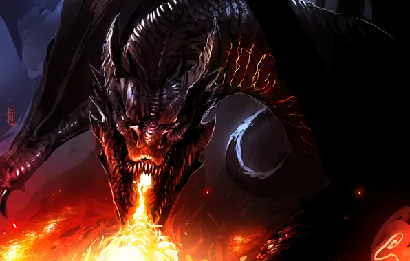 Картинка пламя, дракон, Smaug, by TheRisingSoul