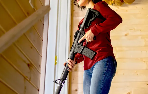 Картинка девушка, оружие, настроение, штурмовая винтовка