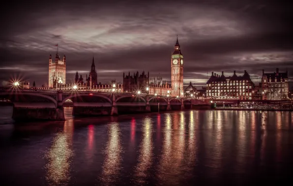 Картинка ночь, огни, Англия, Лондон