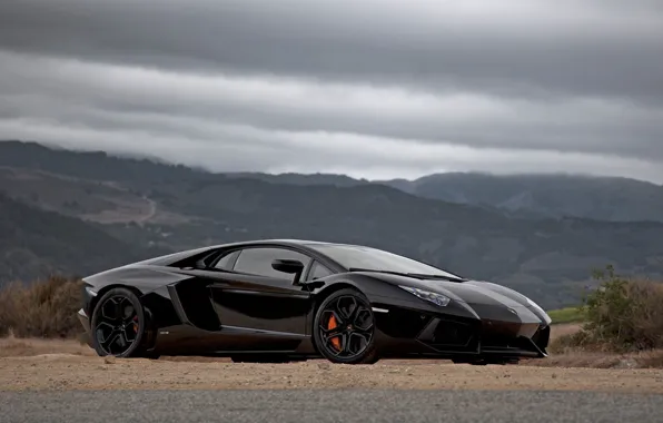 Картинка Lamborghini, тачка, black, Aventador, Lamborghini-Aventador-passenger-side