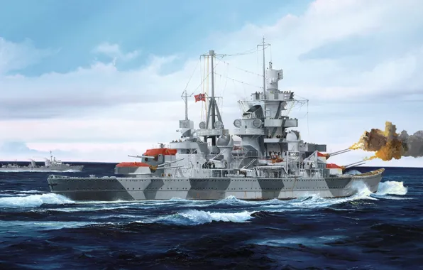 Картинка корабль, арт, флот, военный, крейсер, cruiser, немецкий, WW2, Kriegsmarine, Admiral Hipper
