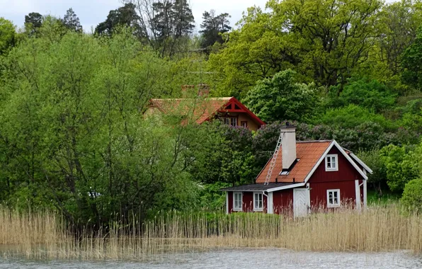 Картинка озеро, дом, house, Швеция, Sweden, lake