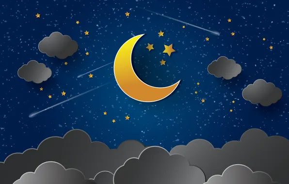 Картинка звезды, ночь, тучи, луна