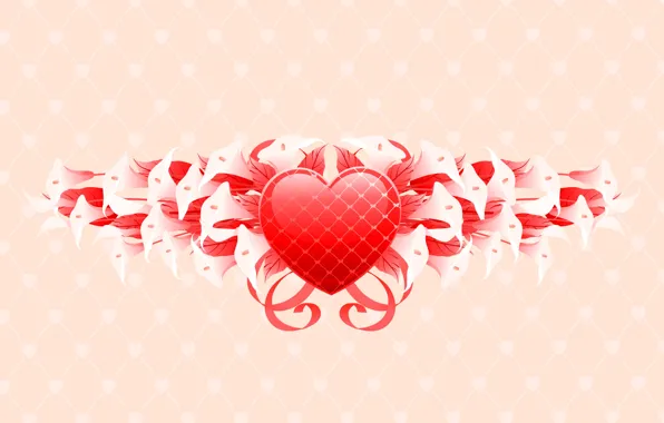 Картинка любовь, цветы, красный, розовый, сердце, love, день святого валентина, белые цветы, 14 февраля, каллы, праздник …