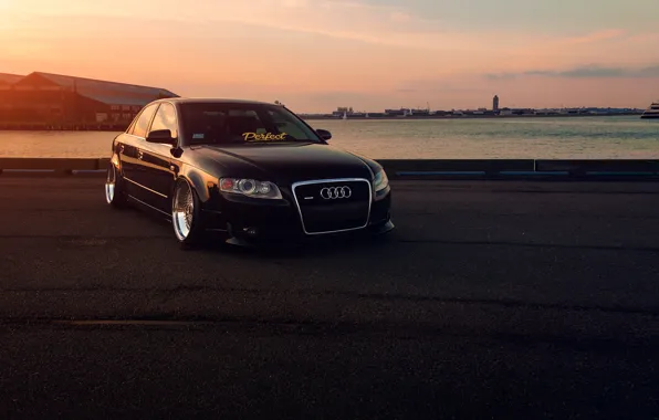 Картинка Audi, Front, Black, Sunset, Stance, Slammed, Vehicle