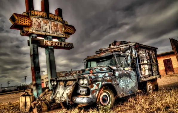 Картинка HDR, Car, background, New Mexico, Tucumcari, Abandoned Chevy