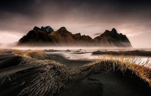 Картинка Исландия, Stokksnes, чёрный песок
