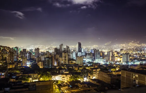 Картинка ночь, night, Колумбия, Medellin, noche, Medellín, Медельин, República de Colombia